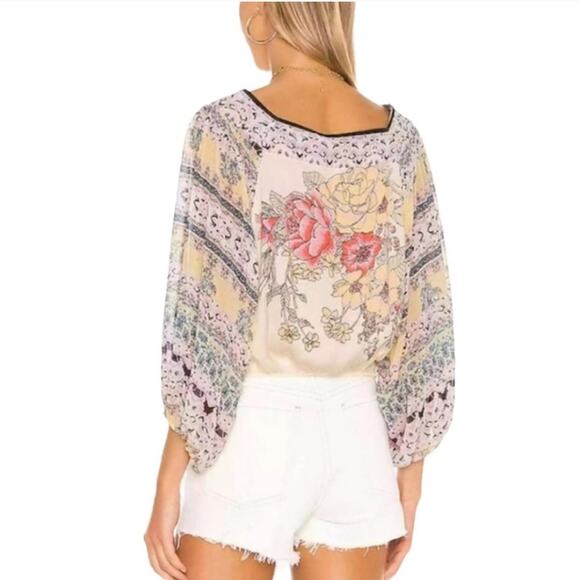 Free People Blue Nile Ivory Printed Dolman Top Blouse- size xs - Picture 3 of 11